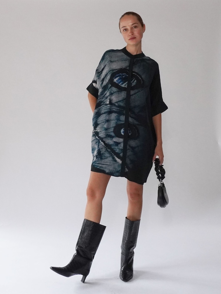 Religion Black Chrome Oversized Destiny Tunic Dress In Bold Monochrome Print - Image 1 of 6