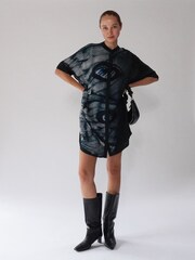 Religion Black Chrome Oversized Destiny Tunic Dress In Bold Monochrome Print - Image 5 of 6