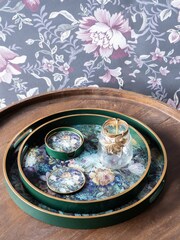 Laura Ashley Set of 2 Black Mathilde Floral Print Trays - Image 1 of 1