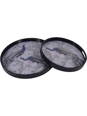 Laura Ashley Set of 2 Blue Belvedere Peacock Print Trays - Image 1 of 3