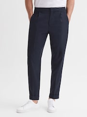 Reiss Navy Brighton Relaxed Drawstring Trousers with Turn-Ups - Image 1 of 5