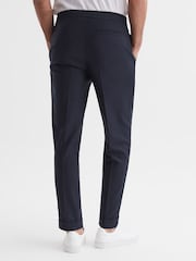 Reiss Navy Brighton Relaxed Drawstring Trousers with Turn-Ups - Image 5 of 5