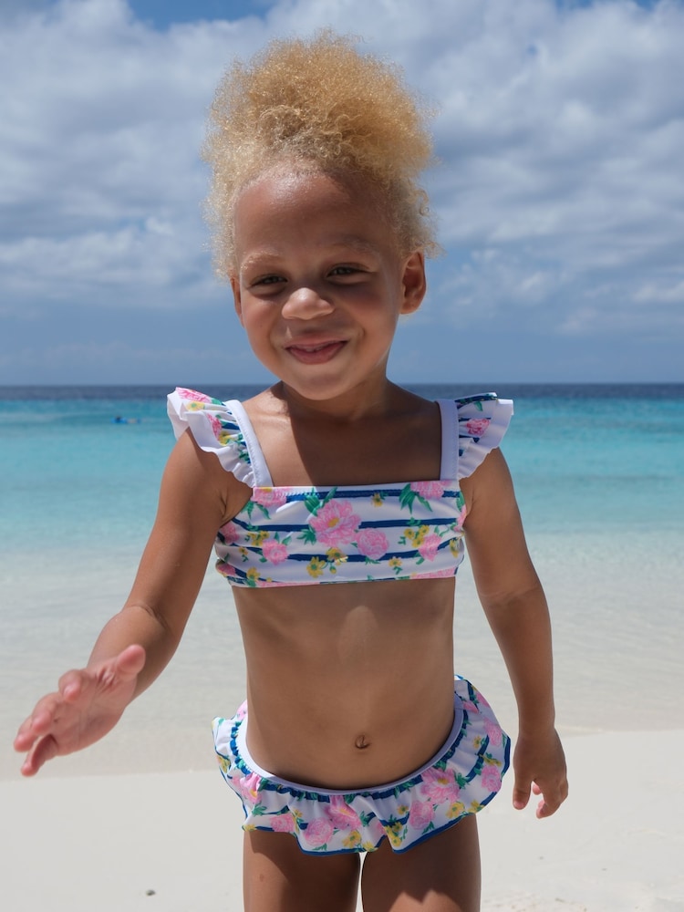 Sunuva White Floral Stripe Flutter Bikini Swimsuit - Image 2 of 3