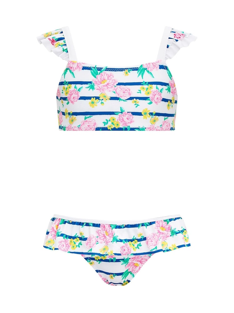 Sunuva White Floral Stripe Flutter Bikini Swimsuit - Image 3 of 3