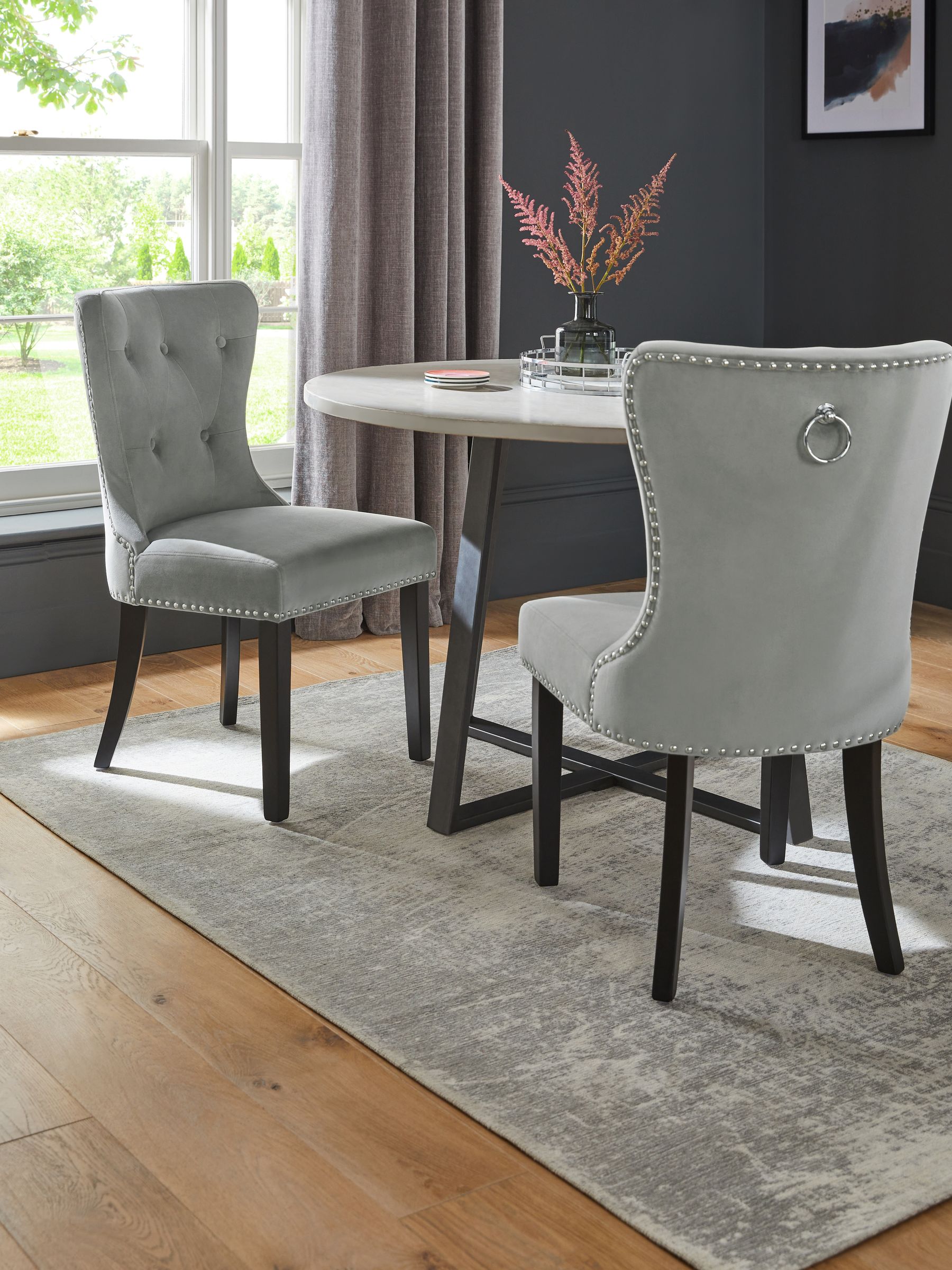 Buy Set of 2 Soft Velvet Mid Grey Blair Black Leg Dining Chairs from the Next UK online shop