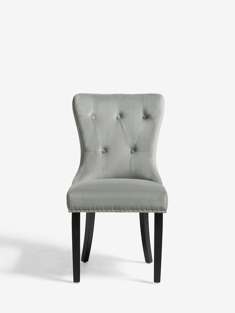 Set of 2 Soft Velvet Mid Grey Blair Black Leg Dining Chairs - Image 2 of 9