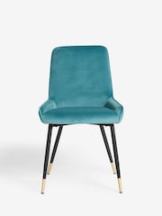 Set of 2 Soft Velvet Teal Blue Piano Non Arm Dining Chairs - Image 2 of 8