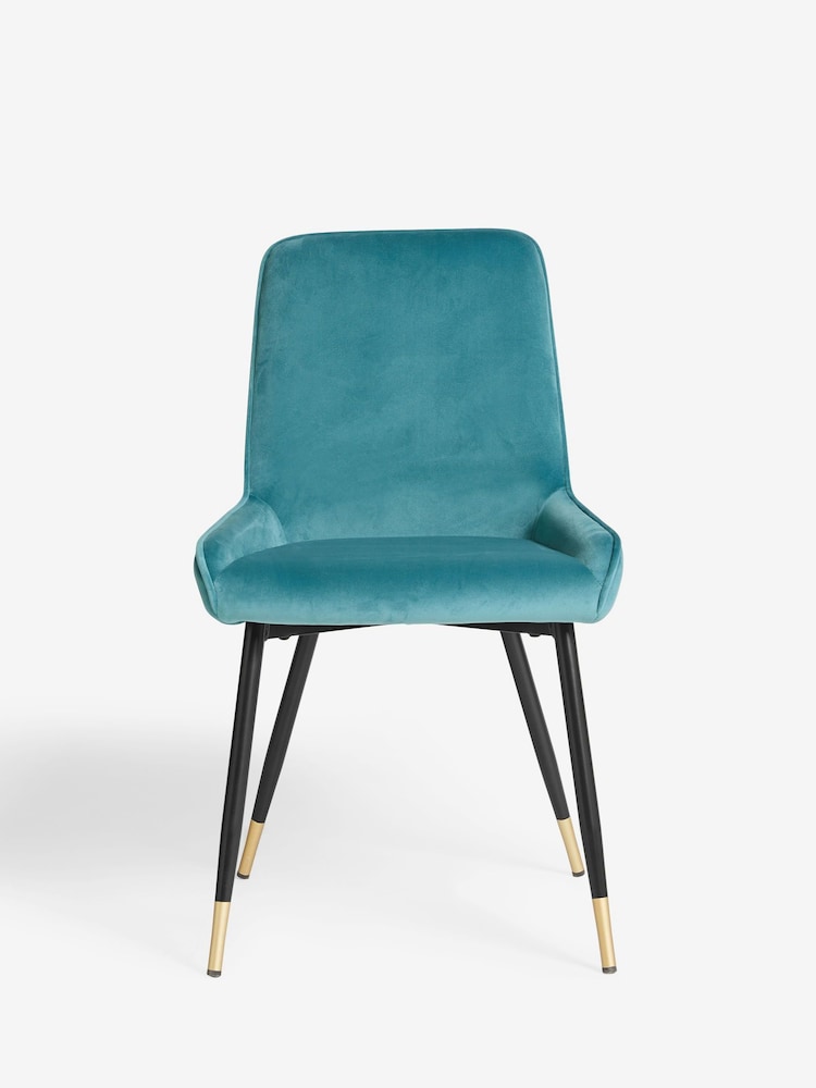 Set of 2 Soft Velvet Teal Blue Piano Non Arm Dining Chairs - Image 2 of 8