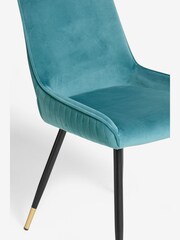 Set of 2 Soft Velvet Teal Blue Piano Non Arm Dining Chairs - Image 6 of 8