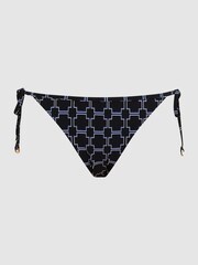 Reiss Black/White Nadia Tie Side Printed Bikini Bottoms - Image 2 of 7