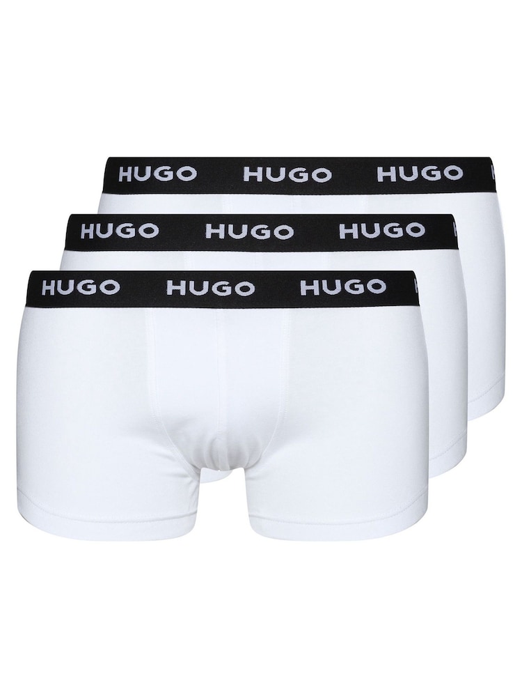 HUGO White Stretch-Cotton Trunks 3 Pack With Logo Waistbands - Image 1 of 5 HUGO White Stretch-Cotton Trunks 3 Pack With Logo Waistbands - Image 1 of 5