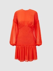 Florere Round Neck Shirred Mini Dress - Image 5 of 6