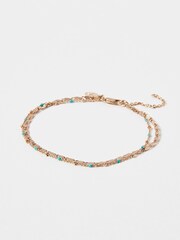 Oliver Bonas Blue/Gold Tone Vera Double Row Chain Anklet - Image 1 of 5