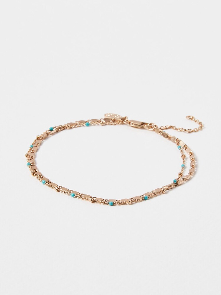 Oliver Bonas Blue/Gold Tone Vera Double Row Chain Anklet - Image 1 of 5