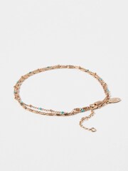 Oliver Bonas Blue/Gold Tone Vera Double Row Chain Anklet - Image 2 of 5