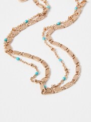 Oliver Bonas Blue/Gold Tone Vera Double Row Chain Anklet - Image 3 of 5