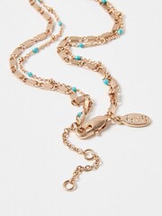 Oliver Bonas Blue/Gold Tone Vera Double Row Chain Anklet - Image 4 of 5