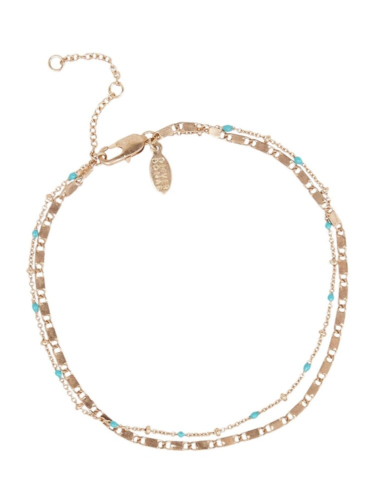 Oliver Bonas Blue/Gold Tone Vera Double Row Chain Anklet - Image 5 of 5