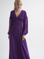 Florere Plunge Neck Shirred Maxi Dress - Image 1 of 5