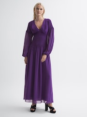 Florere Plunge Neck Shirred Maxi Dress - Image 3 of 5
