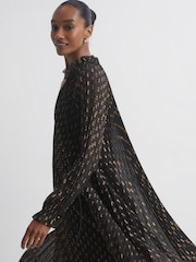 Florere Sheer Metallic Long Sleeve Brown Midi Dress - Image 3 of 6