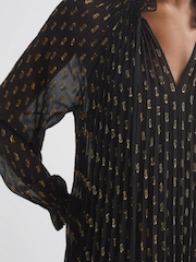Florere Sheer Metallic Long Sleeve Brown Midi Dress - Image 4 of 6