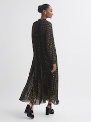Florere Sheer Metallic Long Sleeve Brown Midi Dress - Image 5 of 6