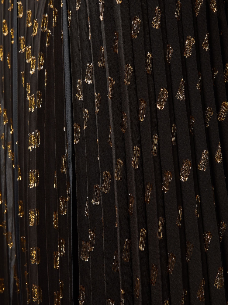 Florere Sheer Metallic Long Sleeve Brown Midi Dress - Image 6 of 6