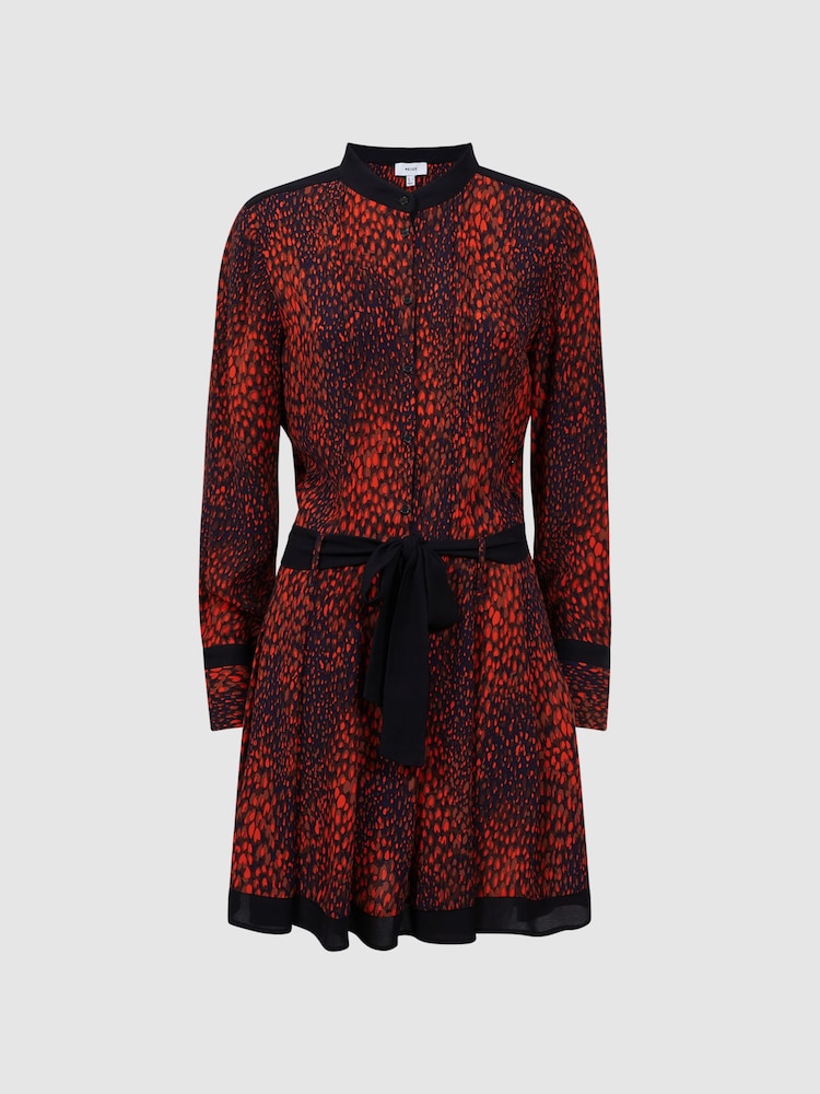 Reiss Red Kinsey Animal Print Belted Mini Dress - Image 2 of 5