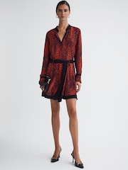 Reiss Red Kinsey Animal Print Belted Mini Dress - Image 3 of 5