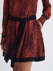 Reiss Red Kinsey Animal Print Belted Mini Dress - Image 4 of 5