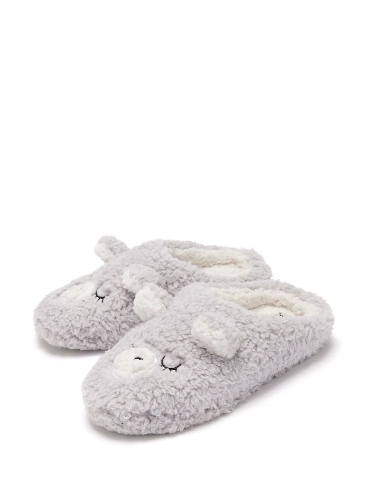 Pour Moi Grey Fluffy Bear Mule Slippers - Image 3 of 3