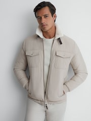 Reiss Stone Harvey Quilted Faux Shearling Collar Coat - Image 1 of 6
