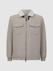 Reiss Stone Harvey Quilted Faux Shearling Collar Coat - Image 2 of 6