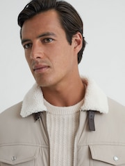 Reiss Stone Harvey Quilted Faux Shearling Collar Coat - Image 3 of 6