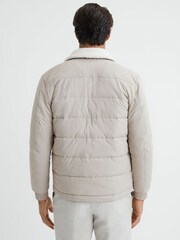 Reiss Stone Harvey Quilted Faux Shearling Collar Coat - Image 5 of 6