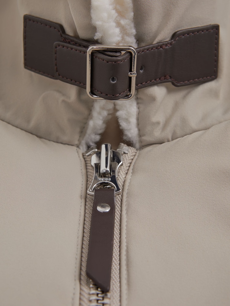 Reiss Stone Harvey Quilted Faux Shearling Collar Coat - Image 6 of 6