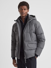 Reiss Grey Ronic Quilted Short Hooded Coat - Image 1 of 7