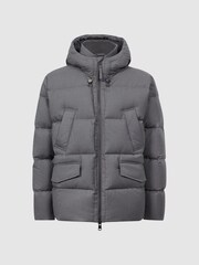 Reiss Grey Ronic Quilted Short Hooded Coat - Image 2 of 7