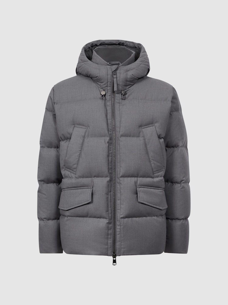 Reiss Grey Ronic Quilted Short Hooded Coat - Image 2 of 7