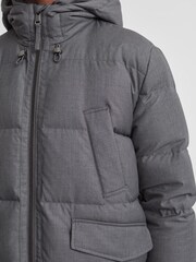 Reiss Grey Ronic Quilted Short Hooded Coat - Image 3 of 7