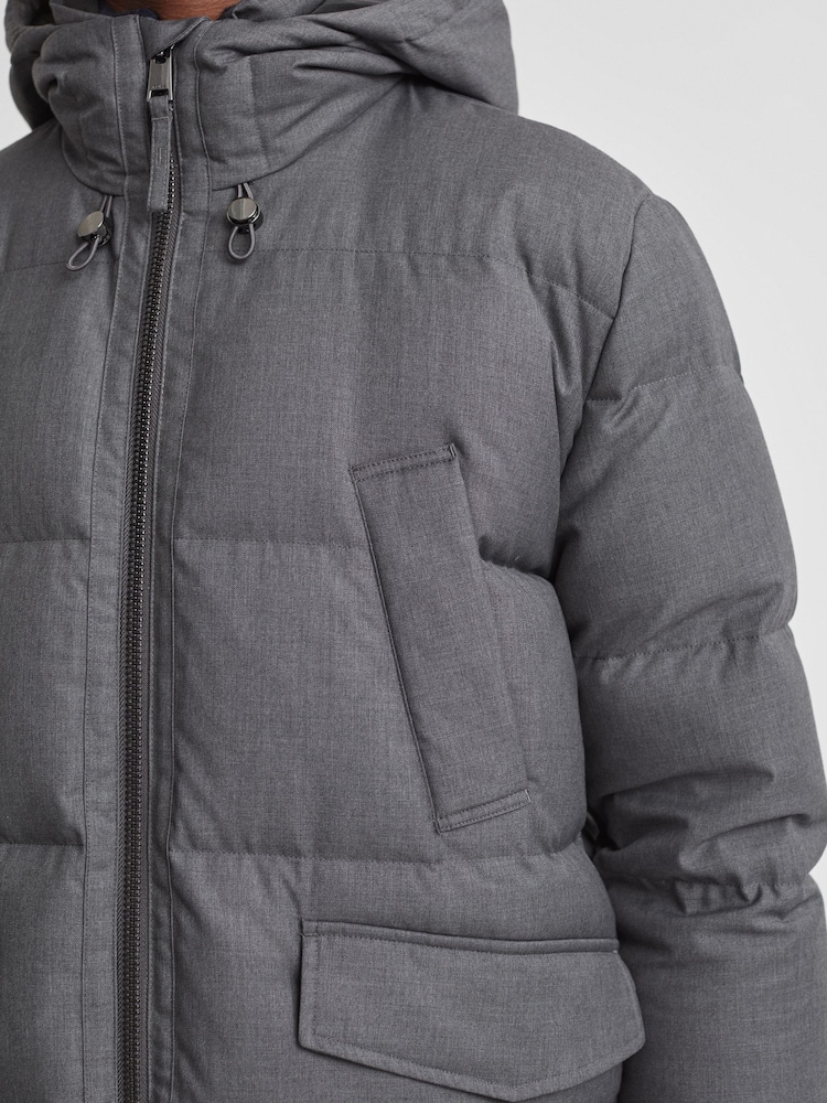 Reiss Grey Ronic Quilted Short Hooded Coat - Image 3 of 7
