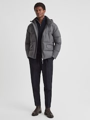 Reiss Grey Ronic Quilted Short Hooded Coat - Image 4 of 7