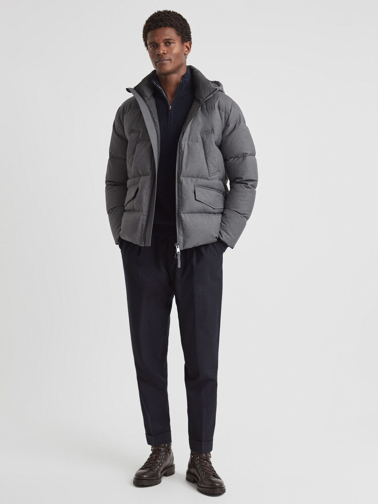 Reiss Grey Ronic Quilted Short Hooded Coat - Image 4 of 7