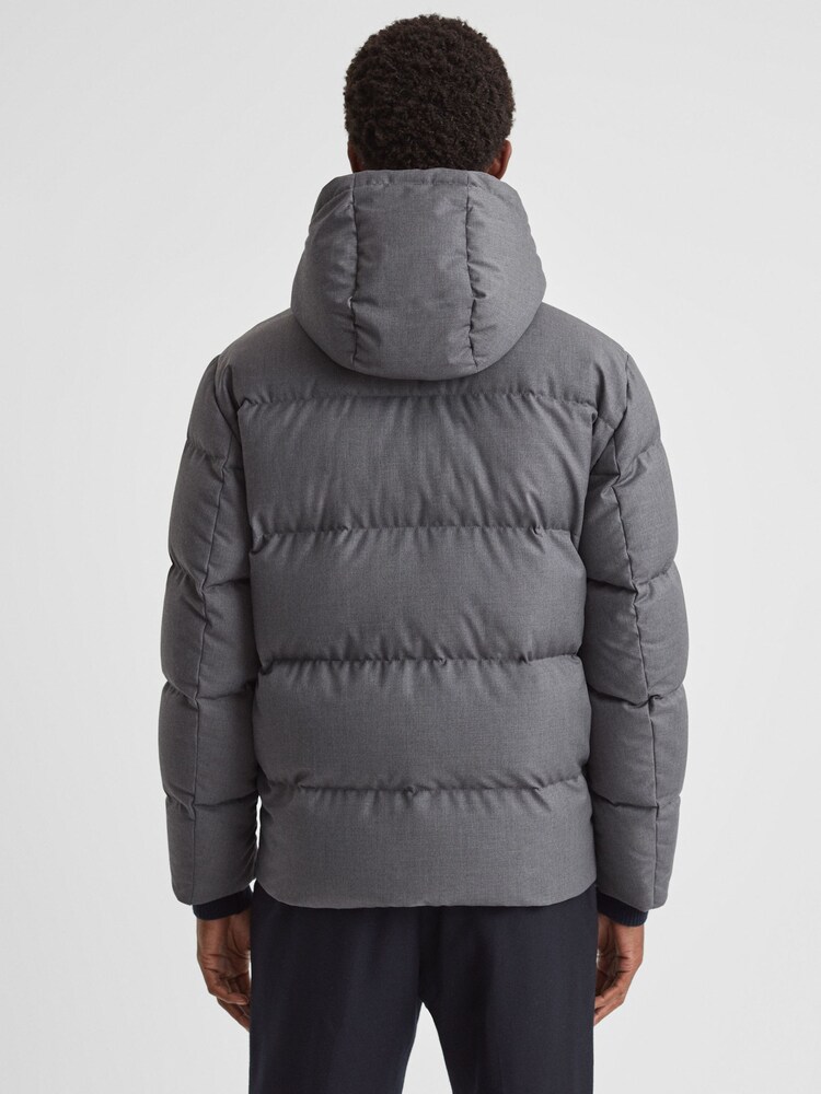 Reiss Grey Ronic Quilted Short Hooded Coat - Image 5 of 7