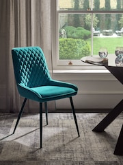 Set of 2 Soft Velvet Teal Blue Hamilton Black Leg Quilted Dining Chairs - Image 1 of 10