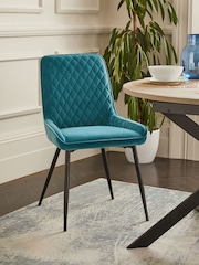 Set of 2 Soft Velvet Teal Blue Hamilton Black Leg Quilted Dining Chairs - Image 2 of 10