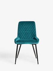 Set of 2 Soft Velvet Teal Blue Hamilton Black Leg Quilted Dining Chairs - Image 3 of 10