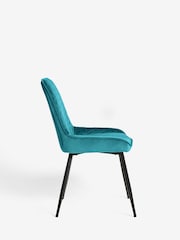 Set of 2 Soft Velvet Teal Blue Hamilton Black Leg Quilted Dining Chairs - Image 7 of 10