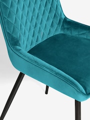 Set of 2 Soft Velvet Teal Blue Hamilton Black Leg Quilted Dining Chairs - Image 9 of 10